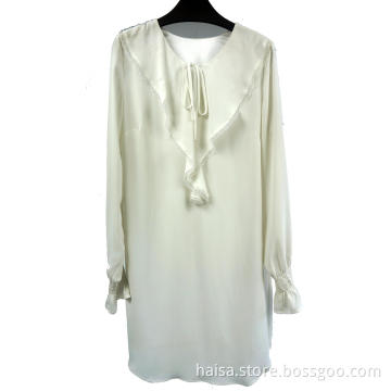 White Flounce Dress For Ladies